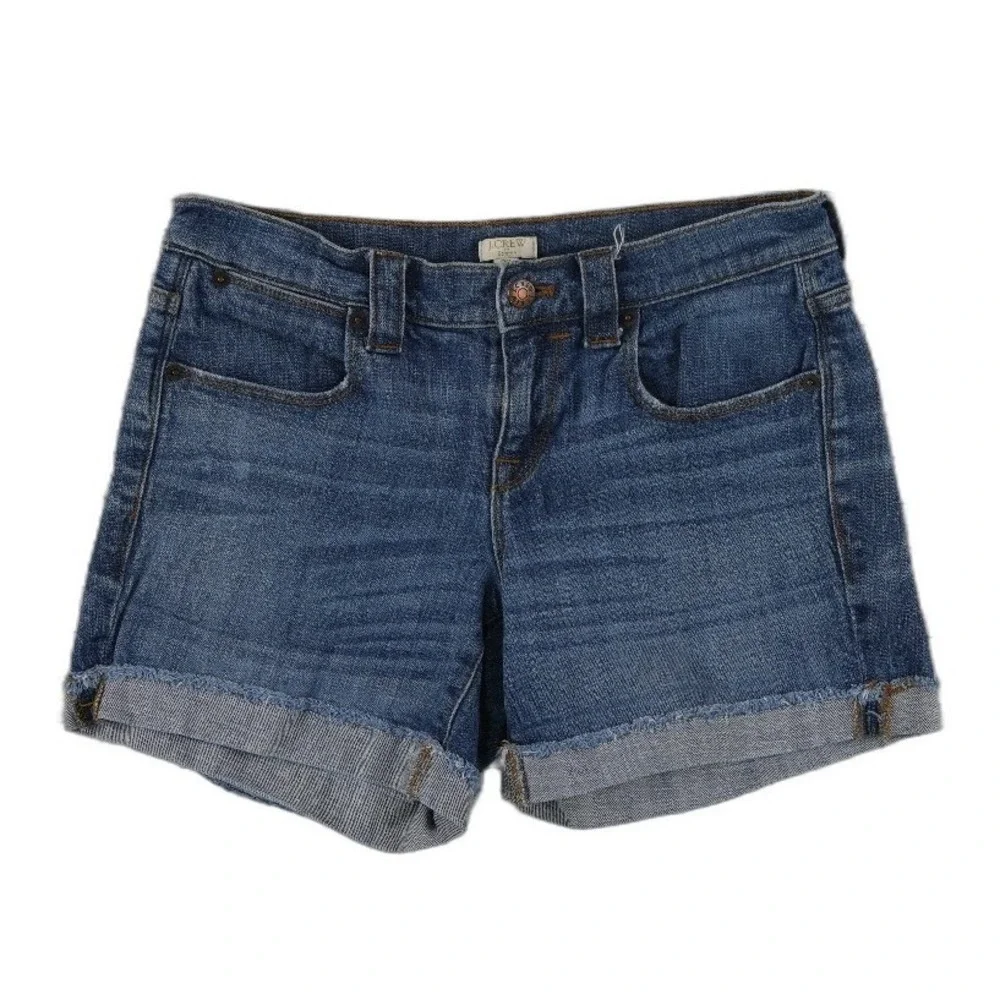 J.Crew Denim Shorts Women's Size 26 Blue Stretch Cuffed Mid Rise Jean Dark Wash